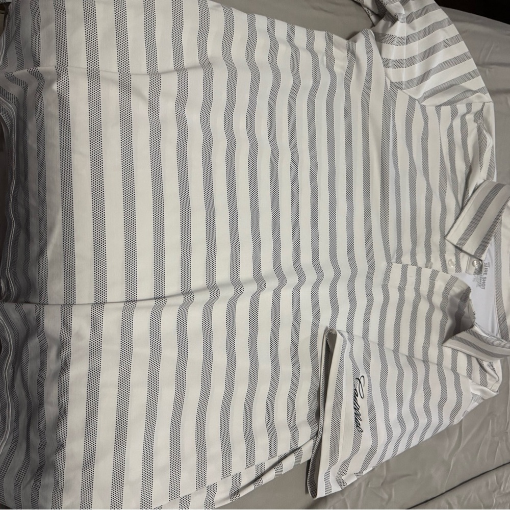 cadillac  Cutter & Buck Polo with Subtle Gray and White Stripes